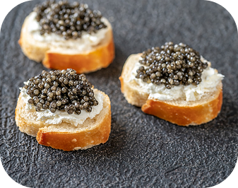 Sevruga caviar small beads and pronounced salinity