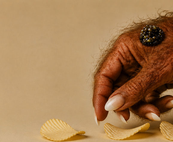 What is a caviar bump with premium caviar served on the back of the hand