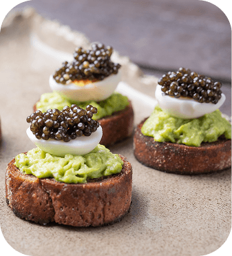 Premium caviar appetizer for a first caviar tasting at home