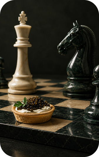 Caviar price question illustrated with premium caviar beside chess pieces for “A Question That Deserves a Straight Answer”